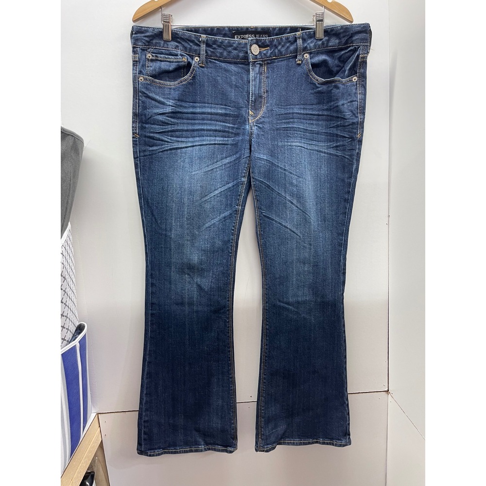 Express Jeans Stella Low Rise Bootcut Dark Wash Denim Blue Size 14s RN55285